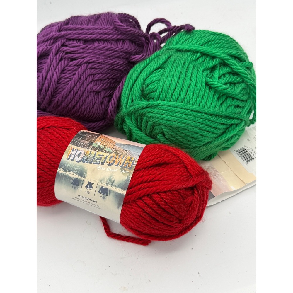 Lion Brand Hometown Yarn Lot of 3 Super Bulky #6 Tampa Spice Green Bay Purple